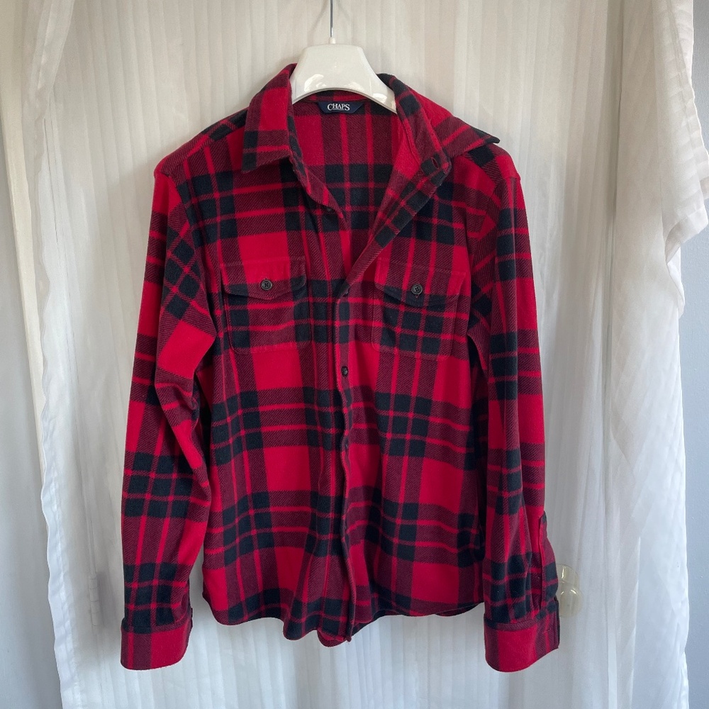Chaps Ralph Lauren Fleece Plaid Button-Down Shirt With Pockets, Men's Medium